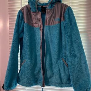 The North Face Girls XL (18) Oso fleece hooded zip up jacket in blue and gray